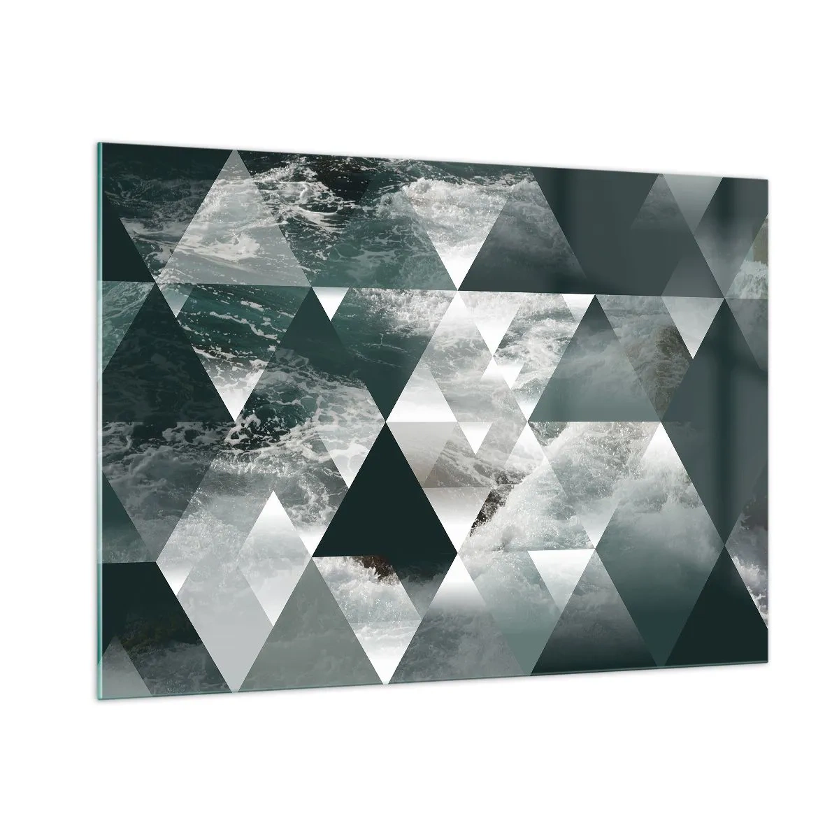 Cuadro sobre vidrio - Impresiones sobre Vidrio - Composición abstracta de triángulos con motivo de ondas de agua. - 100x70cm - Una perspectiva de cristal - Decoración de pared moderna para salón y dormitorio ARTTOR