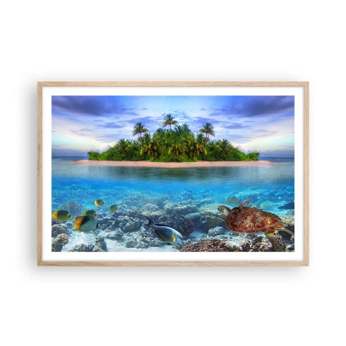 Póster en marco roble claro - Una isla paradisíaca te invita - 91x61 cm