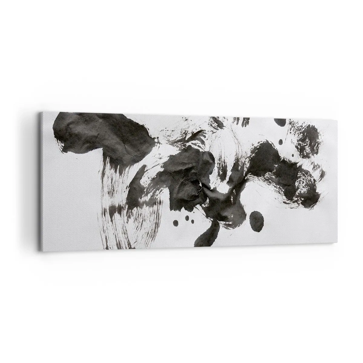 Cuadro sobre lienzo - Impresión de Imagen - Composición abstracta de manchas negras sobre fondo blanco. - 120x50cm - ¿Un método en la locura? - Decoración de pared moderna para salón y dormitorio ARTTOR