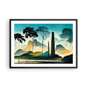 Póster en marco negro - Un paisaje pintoresco con árboles y montañas al fondo. - 70x50cm - Cada vez a más altitud - Decoración de pared moderna para salón y dormitorio ARTTOR