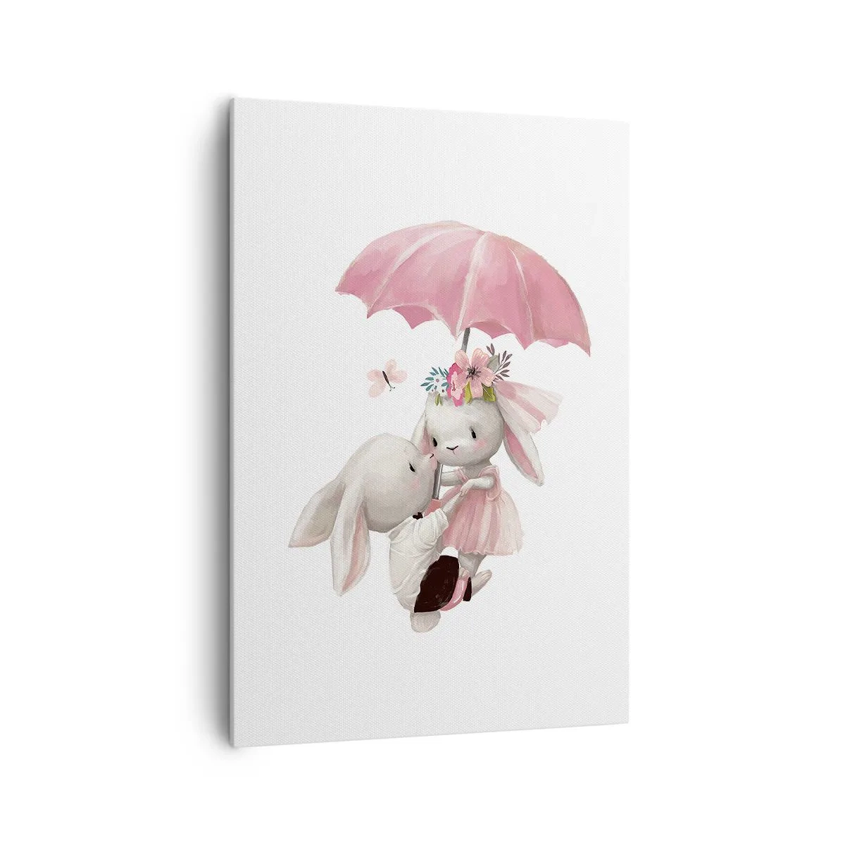 Cuadro sobre lienzo - Impresión de Imagen - Lindos conejitos bajo una sombrilla rosa - 70x100cm - Esto es amor - Decoración de pared moderna para salón y dormitorio ARTTOR