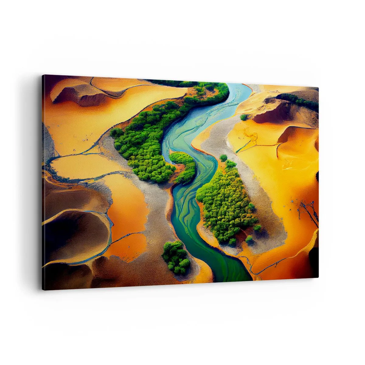 Cuadro sobre lienzo - Impresión de Imagen - Un río verde rodeado de arenas doradas y vegetación. - 100x70cm - Río que da vida - Decoración de pared moderna para salón y dormitorio ARTTOR