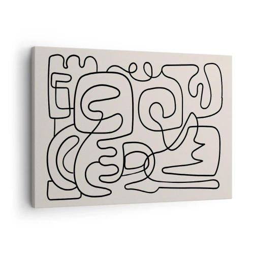 Cuadro sobre lienzo - Impresión de Imagen - Patrón de arte lineal abstracto en negro sobre un fondo claro - 70x50cm - El camino correcto - Decoración de pared moderna para salón y dormitorio ARTTOR