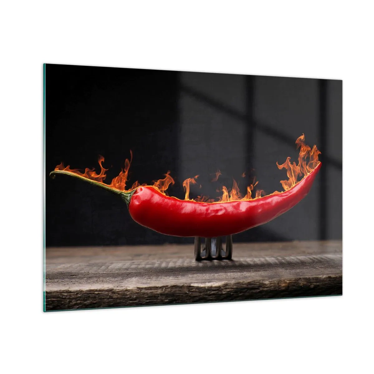 Cuadro sobre vidrio - Impresiones sobre Vidrio - Pimiento rojo ardiente sobre un fondo negro - 100x70cm - Un aperitivo ardiente - Decoración de pared moderna para salón y dormitorio ARTTOR