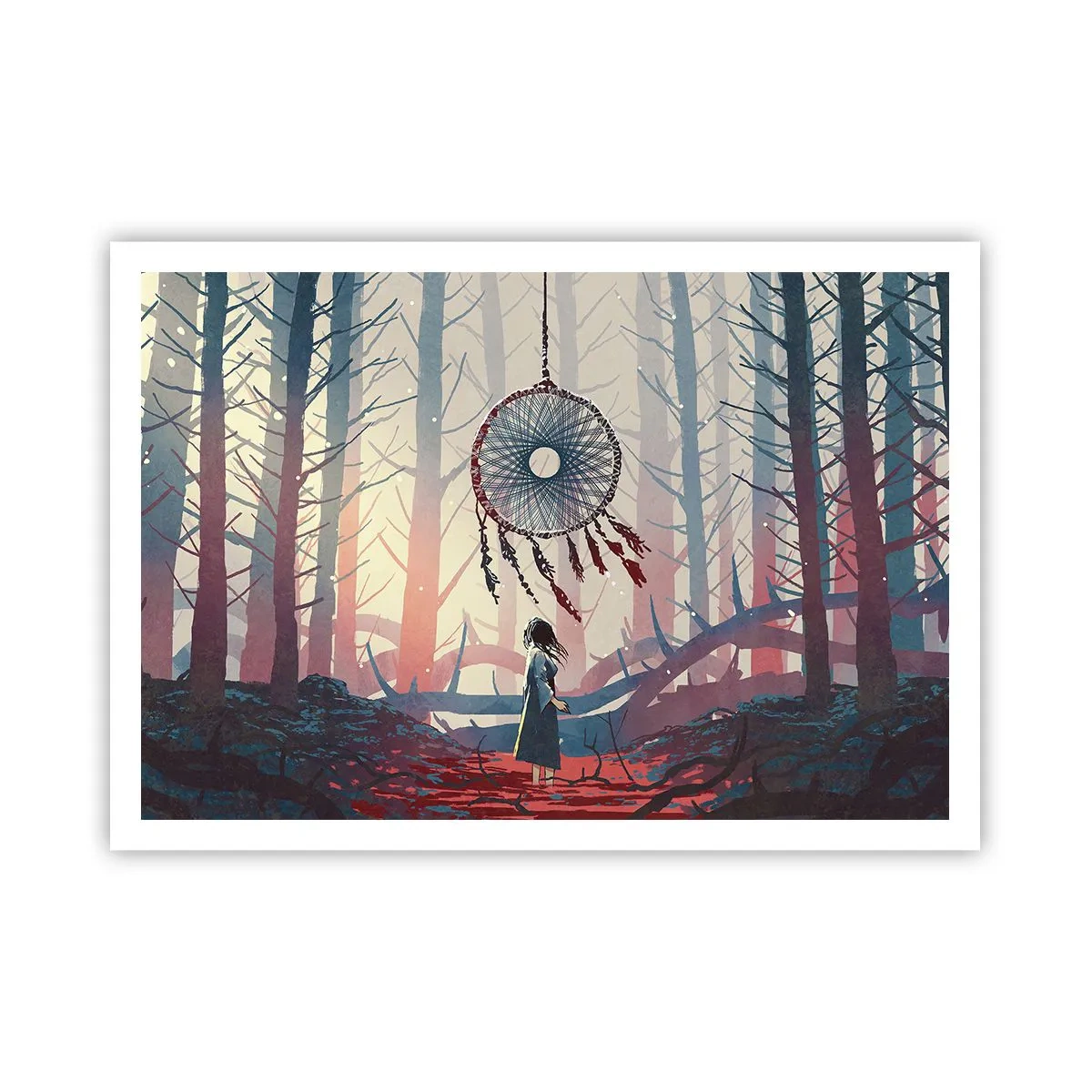 Póster - Escena de bosque con un atrapasueños gigante. - 100x70cm - El ritual secreto de la felicidad - Decoración de pared moderna para salón y dormitorio ARTTOR