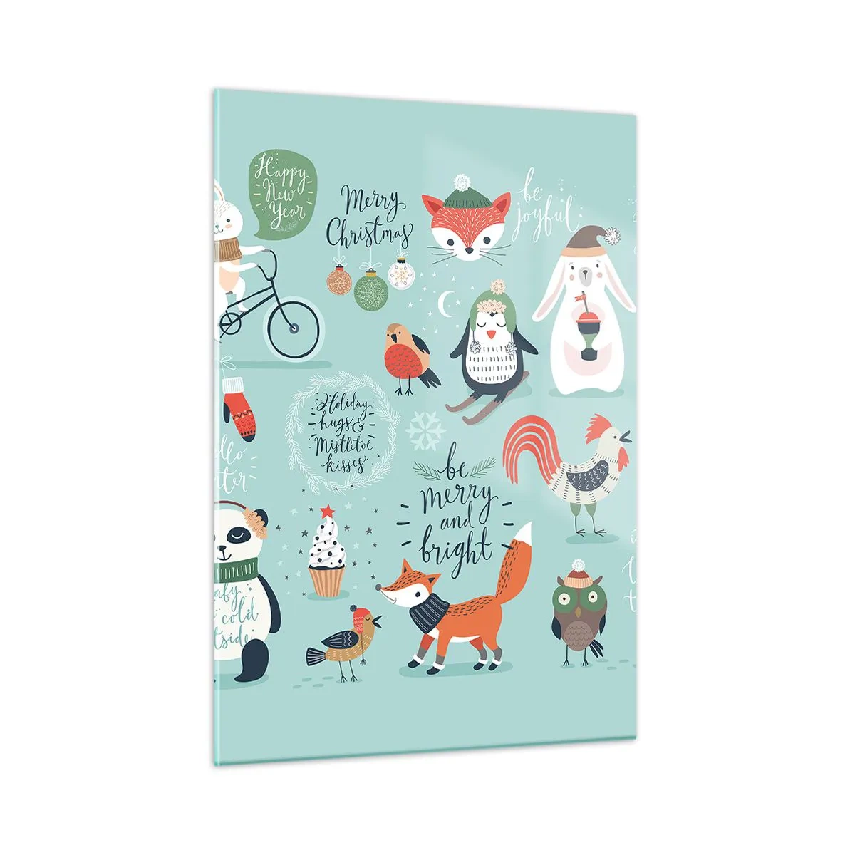 Cuadro sobre vidrio - Impresiones sobre Vidrio - Ilustraciones de animales navideños sobre un fondo pastel - 50x70cm - ¡Que siempre sea Navidad! - Decoración de pared moderna para salón y dormitorio ARTTOR