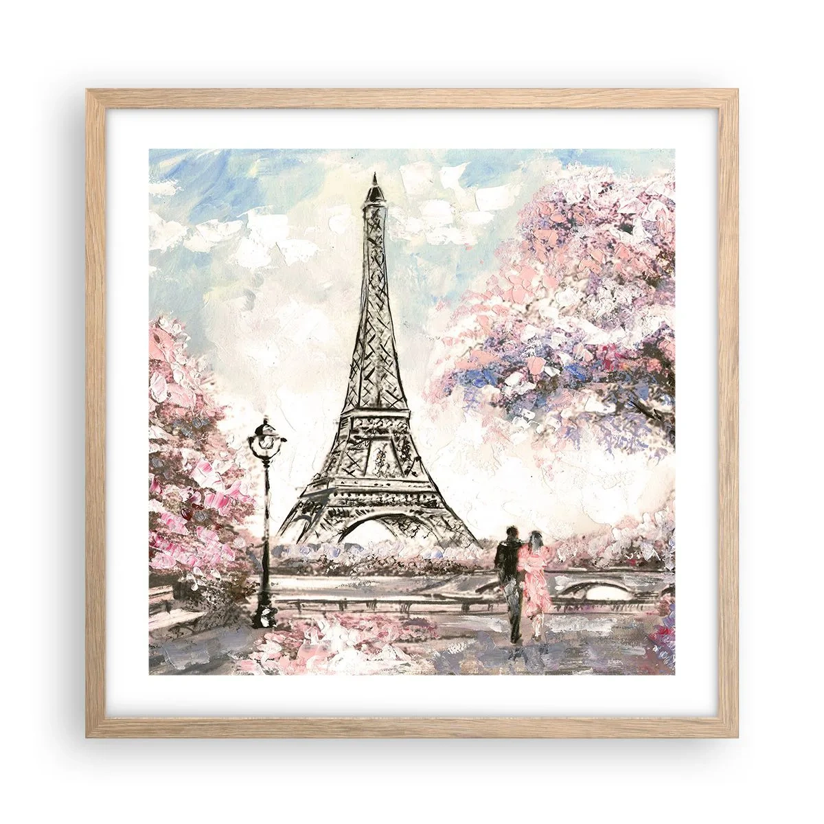 Póster en marco roble claro - Un paseo por París en abril - 50x50 cm