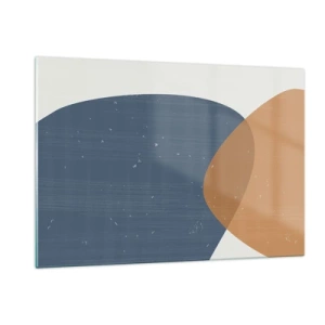 Cuadro sobre vidrio - Impresiones sobre Vidrio - Composición geométrica con óvalos azul marino y beige. - 120x80cm - Óvalos e influencias - Decoración de pared moderna para salón y dormitorio ARTTOR