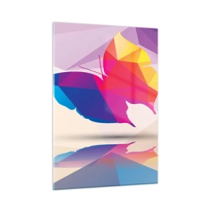 Cuadro sobre vidrio - Impresiones sobre Vidrio - Mariposa geométrica en abstracción colorida y brillante - 50x70cm - Arco iris de mariposa - Decoración de pared moderna para salón y dormitorio ARTTOR