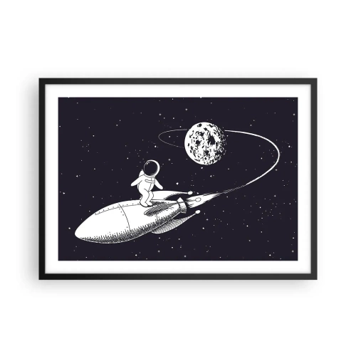 Póster en marco negro - Astronauta en un cohete en el espacio - 70x50cm - Surfista espacial - Decoración de pared moderna para salón y dormitorio ARTTOR