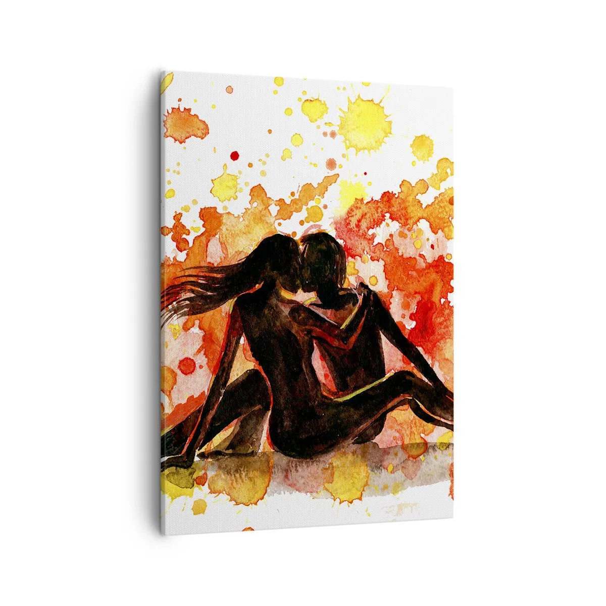 Cuadro sobre lienzo - Impresión de Imagen - Una romántica pintura de acuarela de dos personas en colores cálidos. - 50x70cm - Momento romántico - Decoración de pared moderna para salón y dormitorio ARTTOR