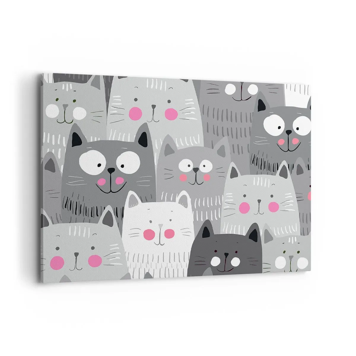 Cuadro sobre lienzo - Impresión de Imagen - Un patrón divertido con gatos en tonos grises. - 100x70cm - El mundo de los gatos - Decoración de pared moderna para salón y dormitorio ARTTOR