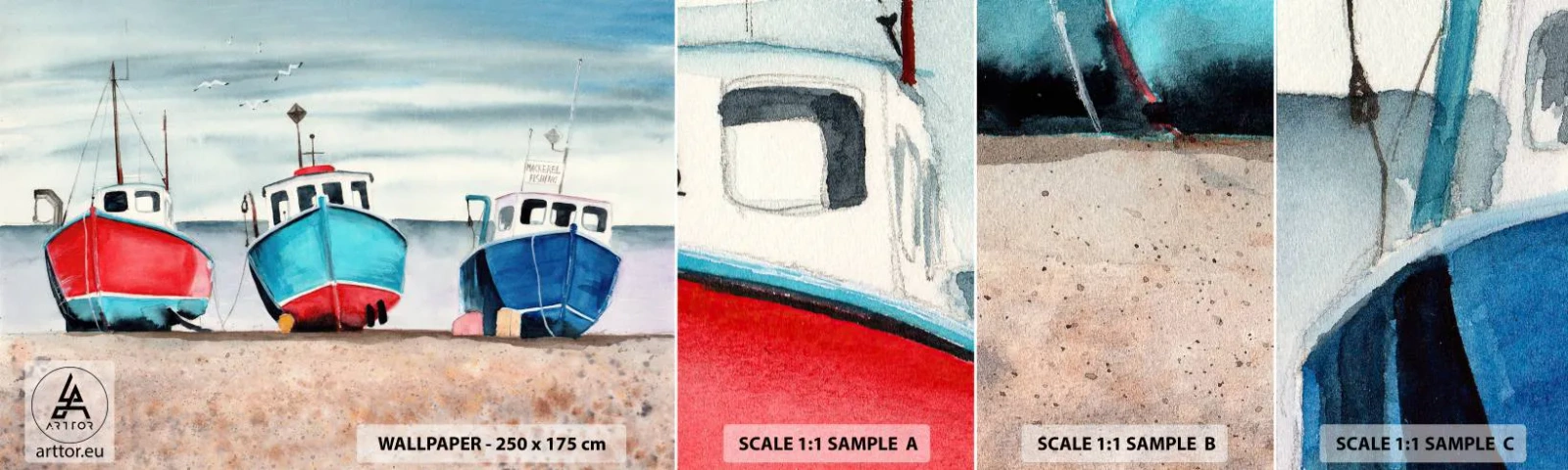 Muestra De Fotomural Standard Eco - Listos para la pesca - Náutico, Playa, Cortadores de pesca - 100x30 cm