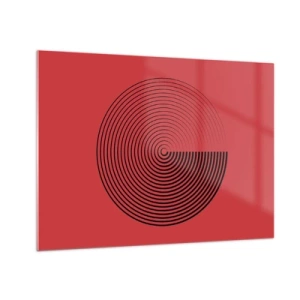 Cuadro sobre vidrio - Impresiones sobre Vidrio - Círculos concéntricos negros sobre fondo rojo - 70x50cm - Movimiento circular - Decoración de pared moderna para salón y dormitorio ARTTOR
