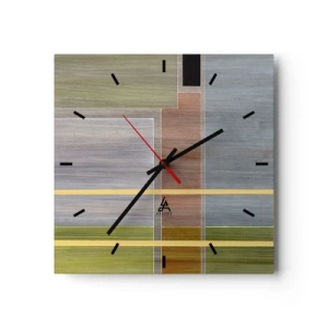 Reloj de pared - Reloj de vidrio - Composición geométrica en colores pastel con rectángulos. - 30x30cm - Recto y tranquilo - Decoración de pared moderna para salón y dormitorio ARTTOR