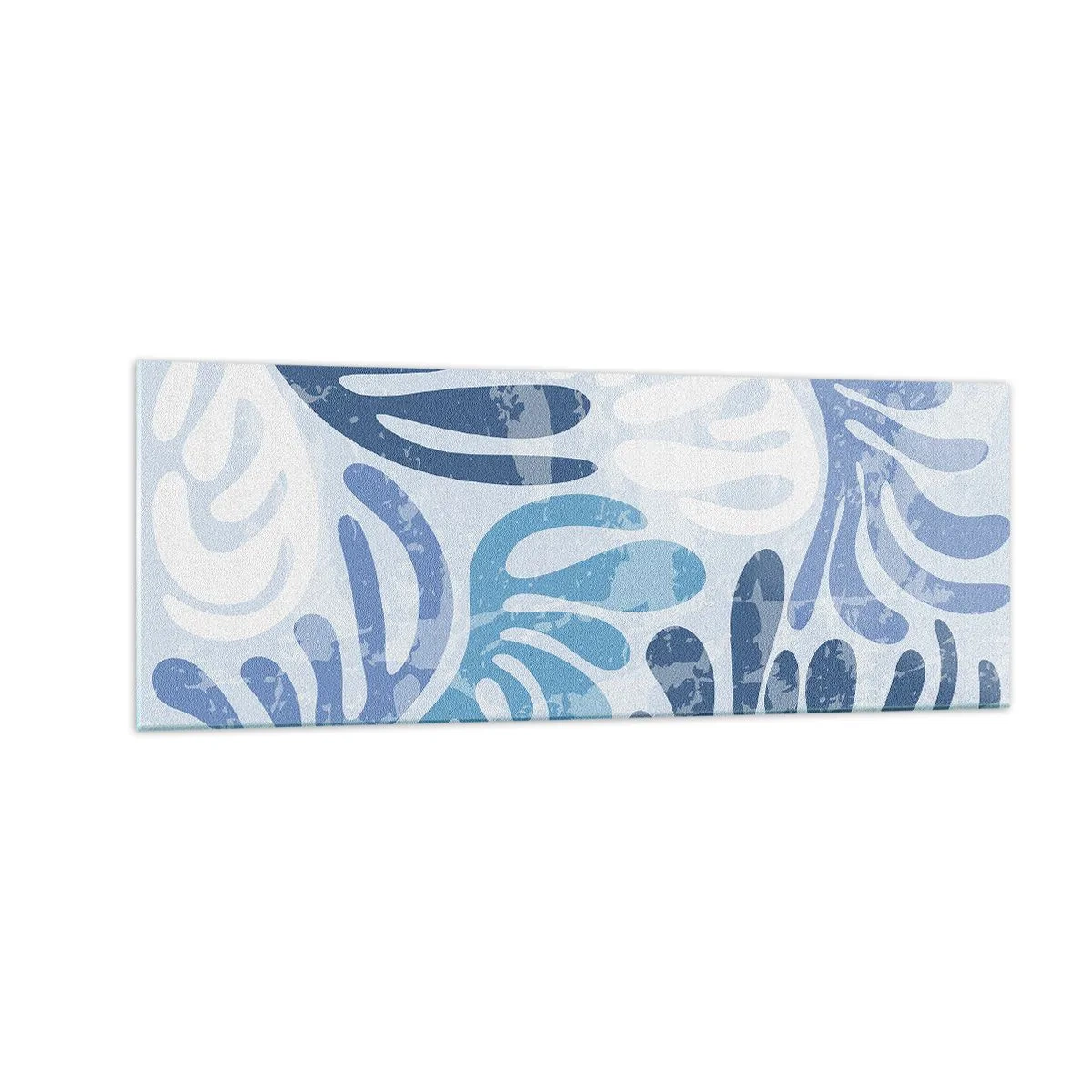 Cuadro sobre vidrio - Impresiones sobre Vidrio - Formas abstractas en tonos azules sobre un fondo blanco. - 140x50cm - Helechos azules - Decoración de pared moderna para salón y dormitorio ARTTOR