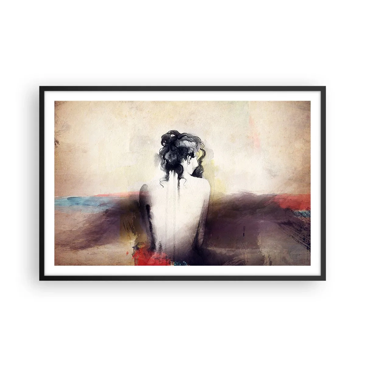 Póster en marco negro - Líneas suaves, formas ovaladas - 91x61 cm