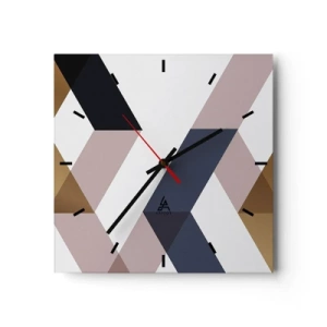 Reloj de pared - Reloj de vidrio - Patrones geométricos en tonos dorados y azul marino. - 30x30cm - Rectas y ángulos - Decoración de pared moderna para salón y dormitorio ARTTOR