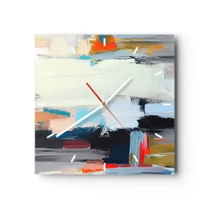 Reloj de pared - Reloj de vidrio - Abstracción colorida con pinceladas dinámicas. - 30x30cm - ¿Existe un método único? - Decoración de pared moderna para salón y dormitorio ARTTOR