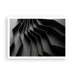 Póster - Abstracción en blanco y negro con estructuras geométricas. - 100x70cm - Orden espacial - Decoración de pared moderna para salón y dormitorio ARTTOR