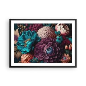 Póster en marco negro - Un ramo de flores en colores intensos sobre un fondo oscuro. - 70x50cm - Naturaleza en abundancia - Decoración de pared moderna para salón y dormitorio ARTTOR