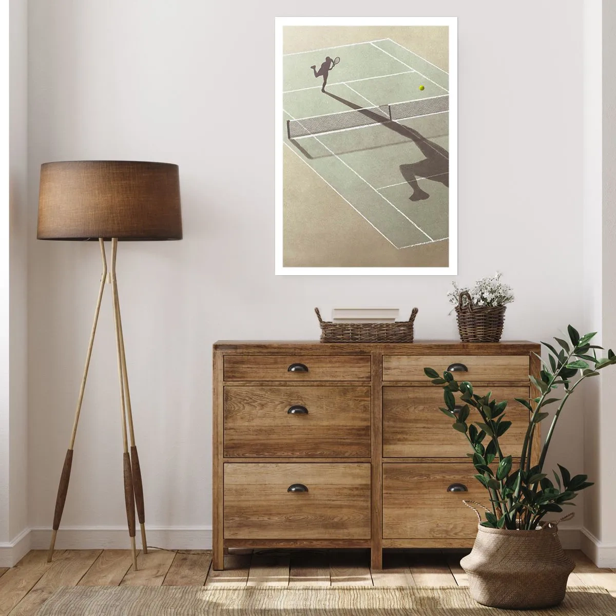 Póster - Un jugador de tenis sirviendo en la cancha - 50x70cm - Véncete a ti mismo - Decoración de pared moderna para salón y dormitorio ARTTOR