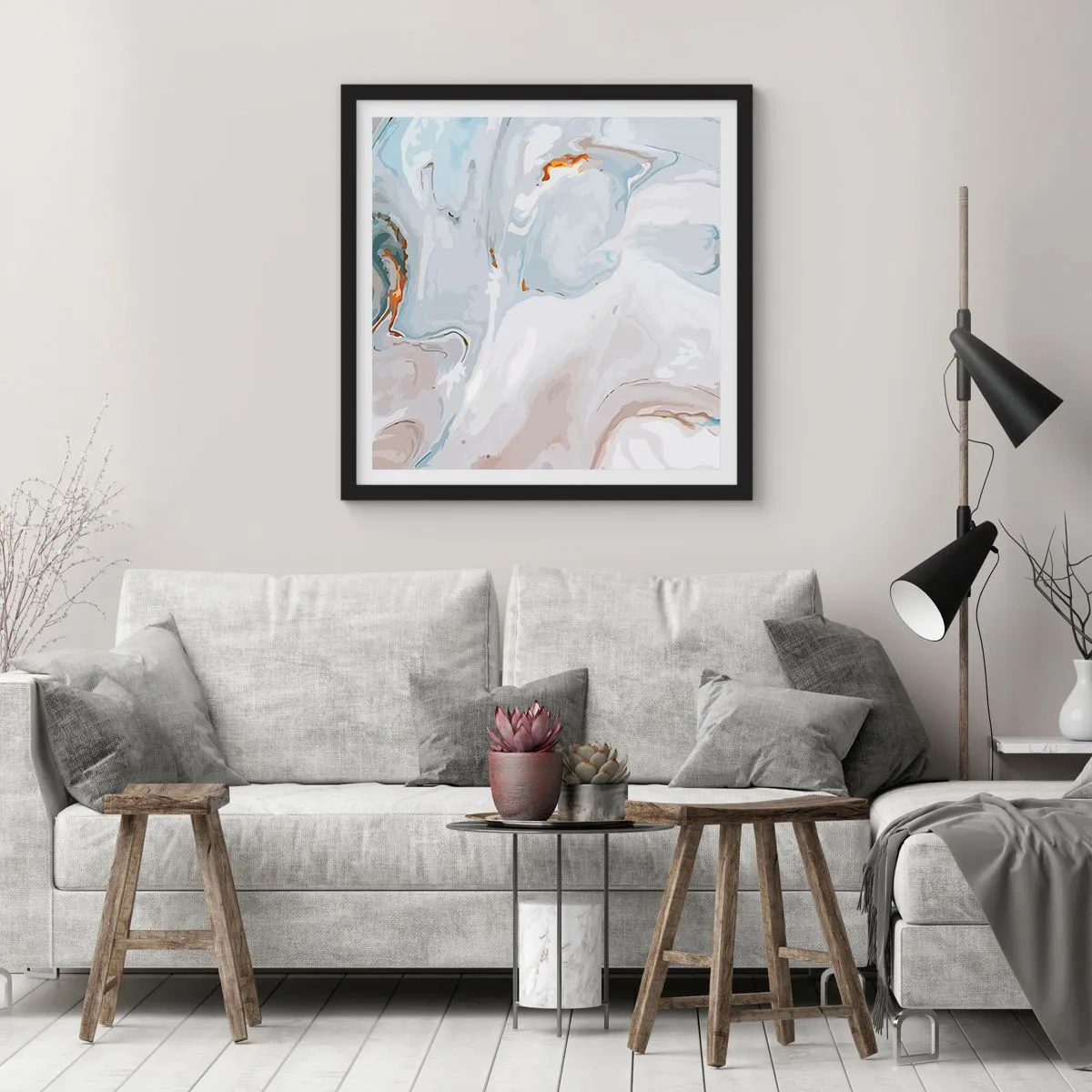 Póster en marco negro - Blanco fusión - 40x40 cm