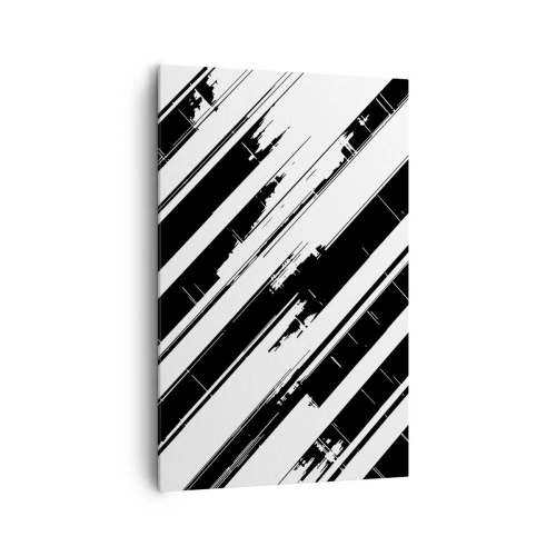 Cuadro sobre lienzo - Impresión de Imagen - Líneas blancas y negras y patrones geométricos en un estilo moderno. - 80x120cm - Composición intensa y dinámica - Decoración de pared moderna para salón y dormitorio ARTTOR
