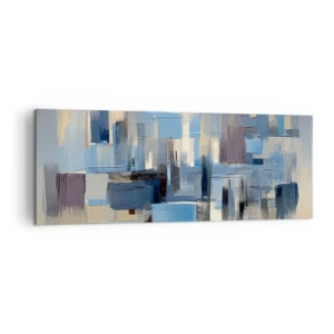 Cuadro sobre lienzo - Impresión de Imagen - Formas geométricas en tonos azules y beige. - 140x50cm - Construcción azul - Decoración de pared moderna para salón y dormitorio ARTTOR