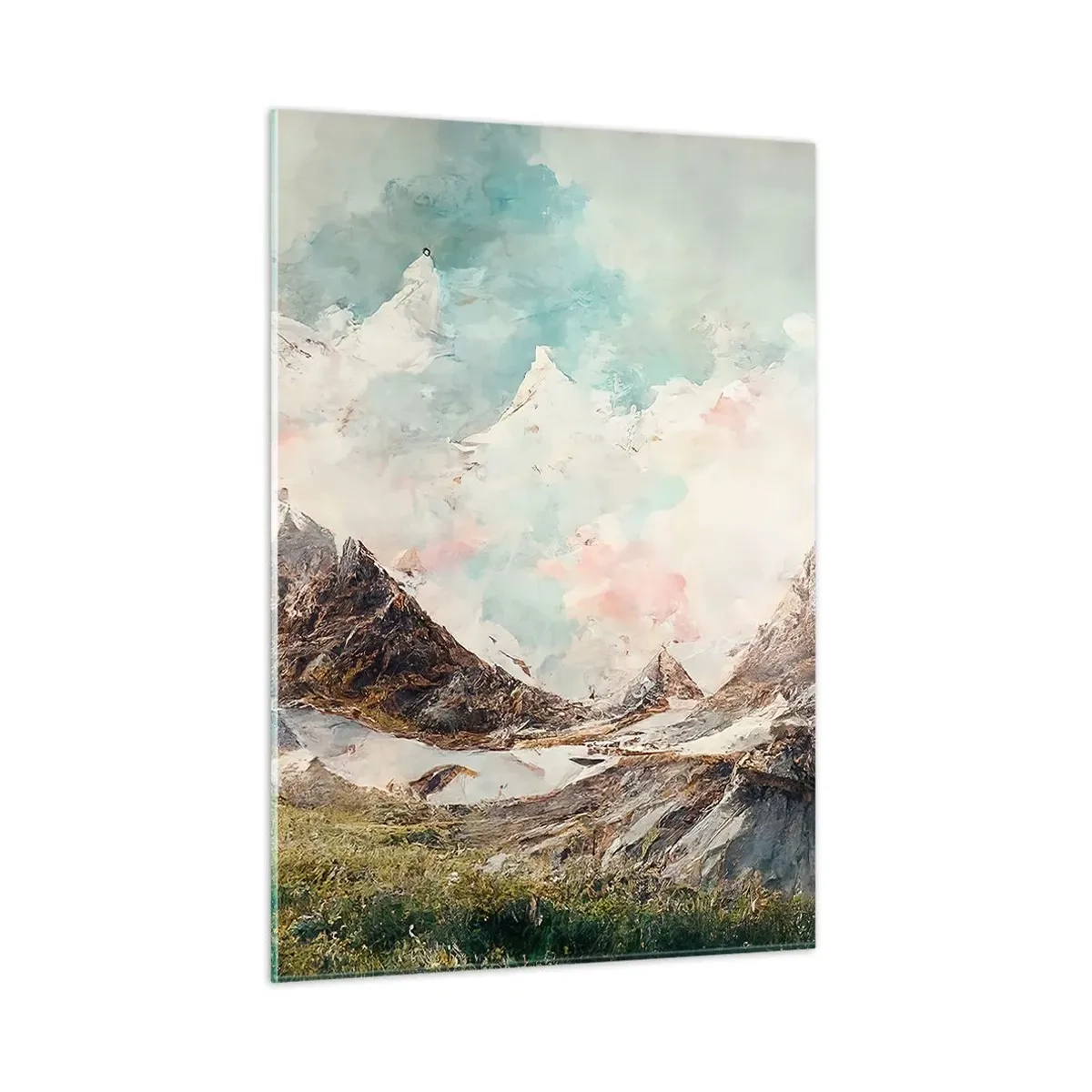 Cuadro sobre vidrio - Impresiones sobre Vidrio - Pintorescos picos de montaña con cielos pastel - 50x70cm - Filos rocosos - Decoración de pared moderna para salón y dormitorio ARTTOR