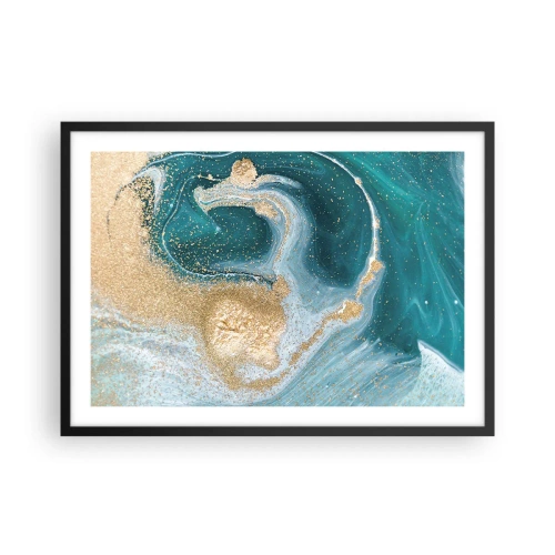 Póster en marco negro - Remolino abstracto en tonos turquesa y dorado - 70x50cm - Un remolino de oro y turquesa - Decoración de pared moderna para salón y dormitorio ARTTOR