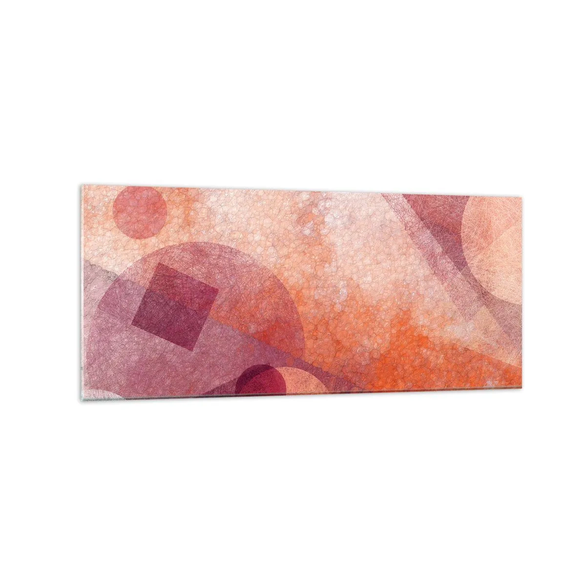 Cuadro sobre vidrio - Impresiones sobre Vidrio - Formas geométricas abstractas en tonos pastel de rosa. - 120x50cm - Transformaciones geométricas en rosa - Decoración de pared moderna para salón y dormitorio ARTTOR