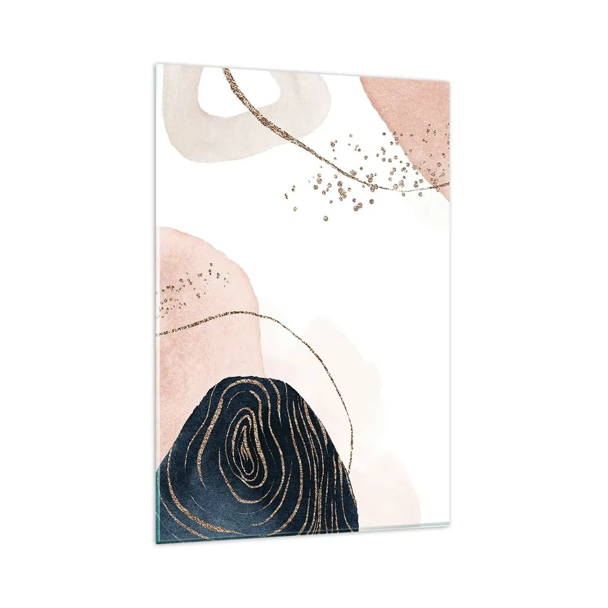 Cuadro sobre vidrio - Impresiones sobre Vidrio - Formas abstractas en tonos beige y azul marino con detalles dorados. - 80x120cm - Todo fluye - Decoración de pared moderna para salón y dormitorio ARTTOR