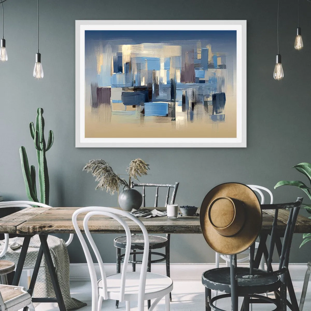 Póster en marco blanco - Construcción azul - 40x30 cm