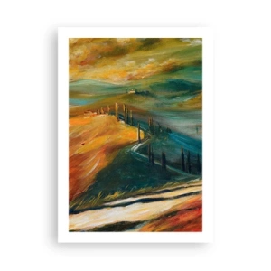 Póster - Un paisaje de colores intensos, un camino entre las colinas. - 50x70cm - Paisaje toscano - Decoración de pared moderna para salón y dormitorio ARTTOR