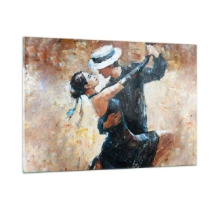 Cuadro sobre vidrio - Impresiones sobre Vidrio - Una pareja bailando con un estilo elegante y un toque clásico. - 120x80cm - Estilo Rudolf Valentino - Decoración de pared moderna para salón y dormitorio ARTTOR