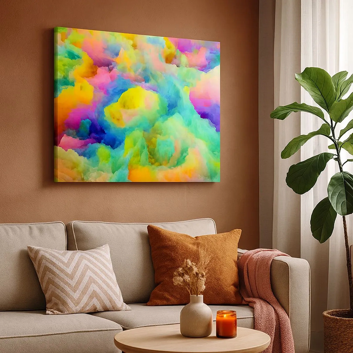 Cuadro sobre lienzo - Impresión de Imagen - Composición abstracta en colores del arco iris - 70x50cm - Arco iris borroso - Decoración de pared moderna para salón y dormitorio ARTTOR