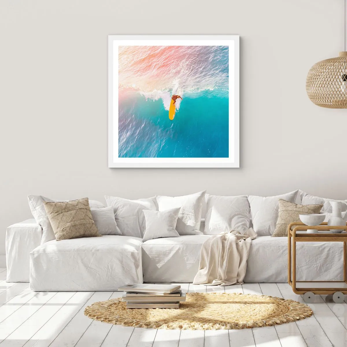 Póster en marco blanco - Jinete del océano - 60x60 cm