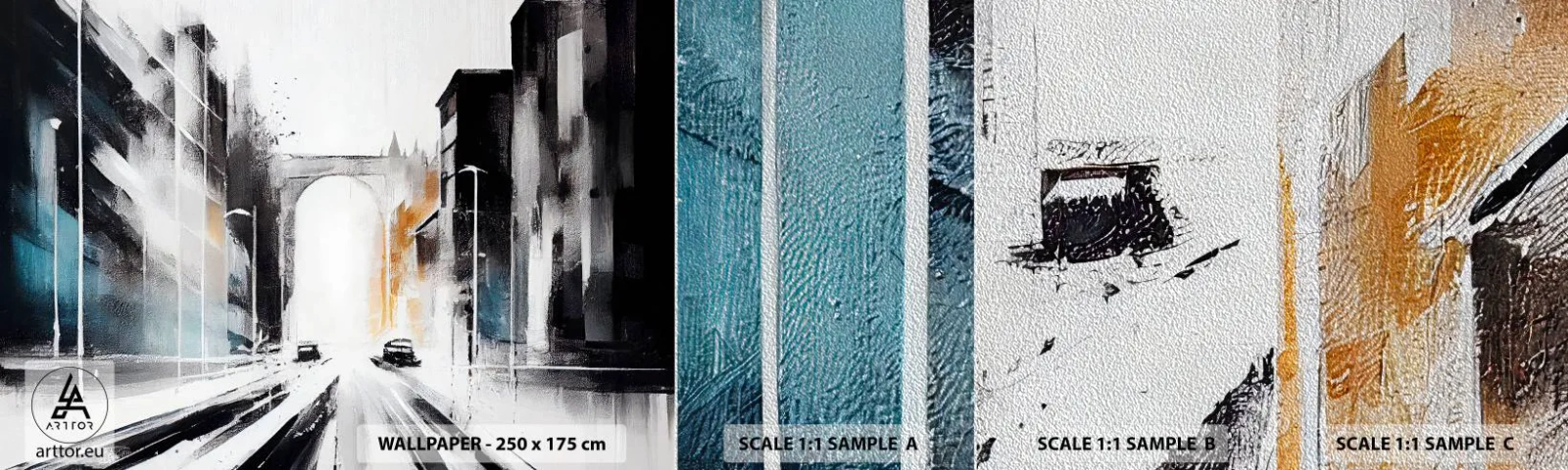 Muestra de fotomural Premium Sand - Estudio de la ciudad: arquitectura y movimiento - Arquitectura, Paisaje, Calle - 100x30 cm