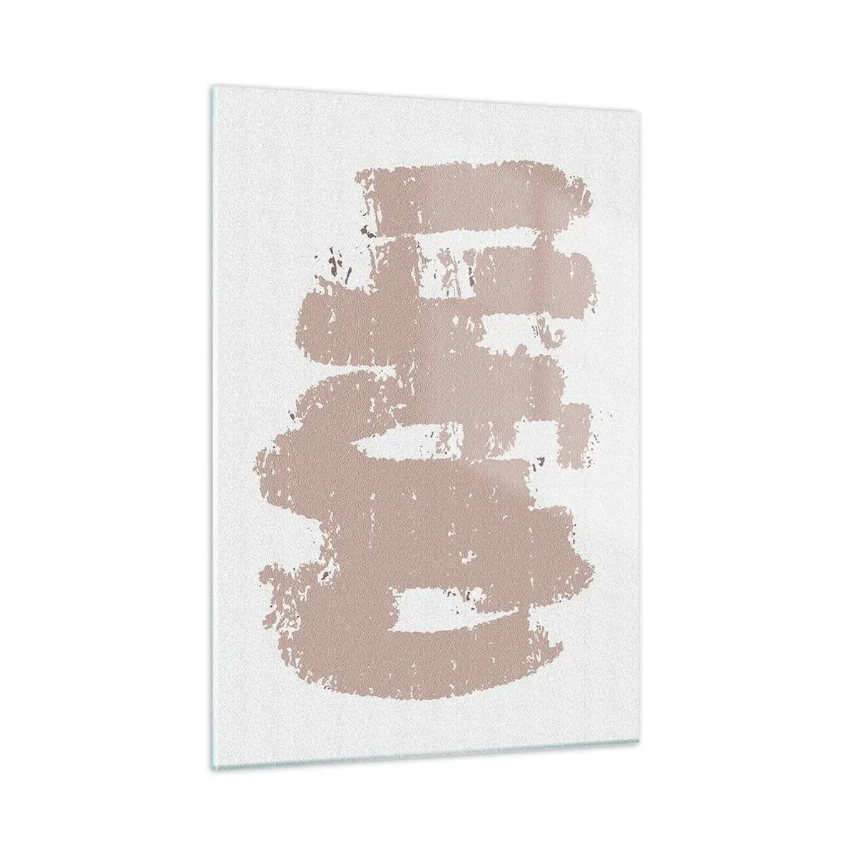 Cuadro sobre vidrio - Impresiones sobre Vidrio - Trazos de pintura rosa sobre un fondo blanco - 50x70cm - Abstracción en rosa suave - Decoración de pared moderna para salón y dormitorio ARTTOR
