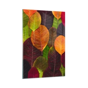 Cuadro sobre vidrio - Impresiones sobre Vidrio - Hojas coloridas dispuestas en un patrón otoñal. - 80x120cm - Mosaico de otoño - Decoración de pared moderna para salón y dormitorio ARTTOR