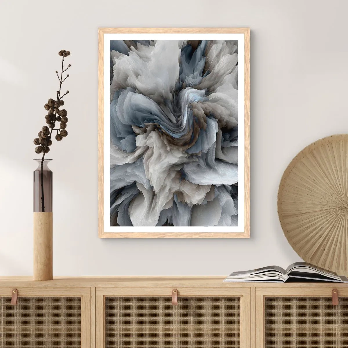 Póster en marco roble claro - Piedra y flor - 50x70 cm