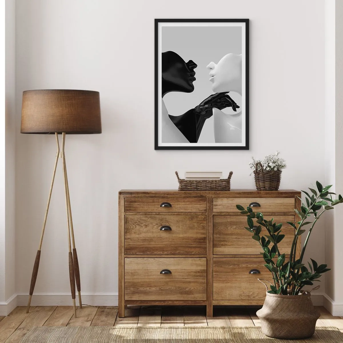 Póster en marco negro - Una composición en blanco y negro de dos caras en estrecho contacto. - 50x70cm - Atracción - deseo - Decoración de pared moderna para salón y dormitorio ARTTOR