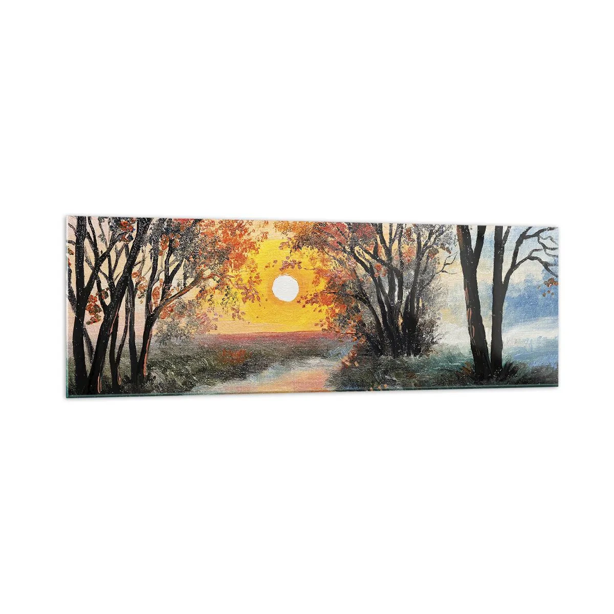 Cuadro sobre vidrio - Impresiones sobre Vidrio - Puesta de sol sobre el río en un paisaje otoñal - 160x50cm - Ambiente otoñal - Decoración de pared moderna para salón y dormitorio ARTTOR