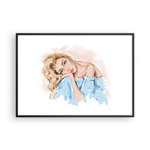 Póster en marco negro - Retrato de una mujer con un vestido azul y cabello rubio. - 100x70cm - Soñar en azul - Decoración de pared moderna para salón y dormitorio ARTTOR