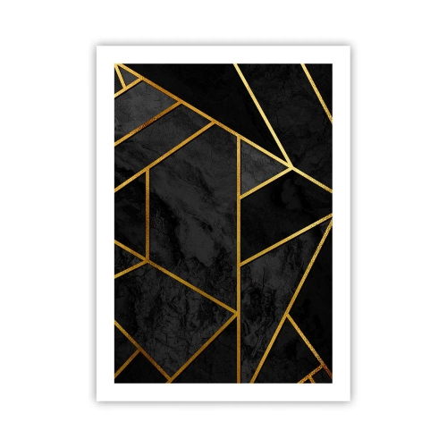Póster - Patrones geométricos en dorado sobre fondo negro. - 50x70cm - Oscuridad y brillo - Decoración de pared moderna para salón y dormitorio ARTTOR