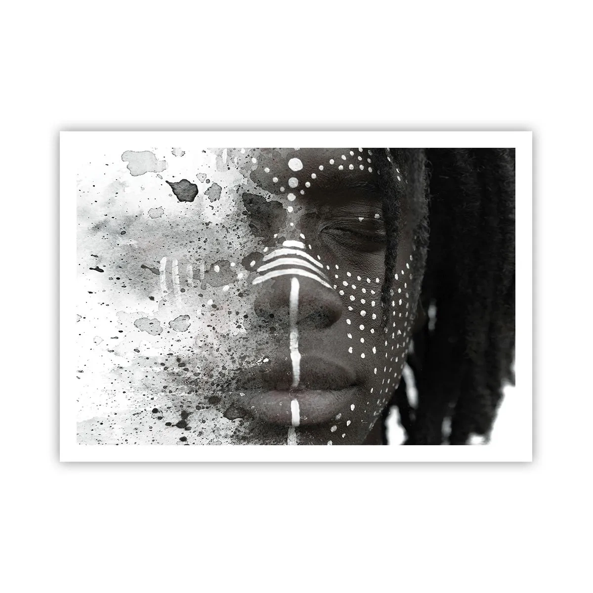 Póster - Retrato artístico de rostro con patrones abstractos blancos. - 100x70cm - Descubrimiento del espíritu original - Decoración de pared moderna para salón y dormitorio ARTTOR