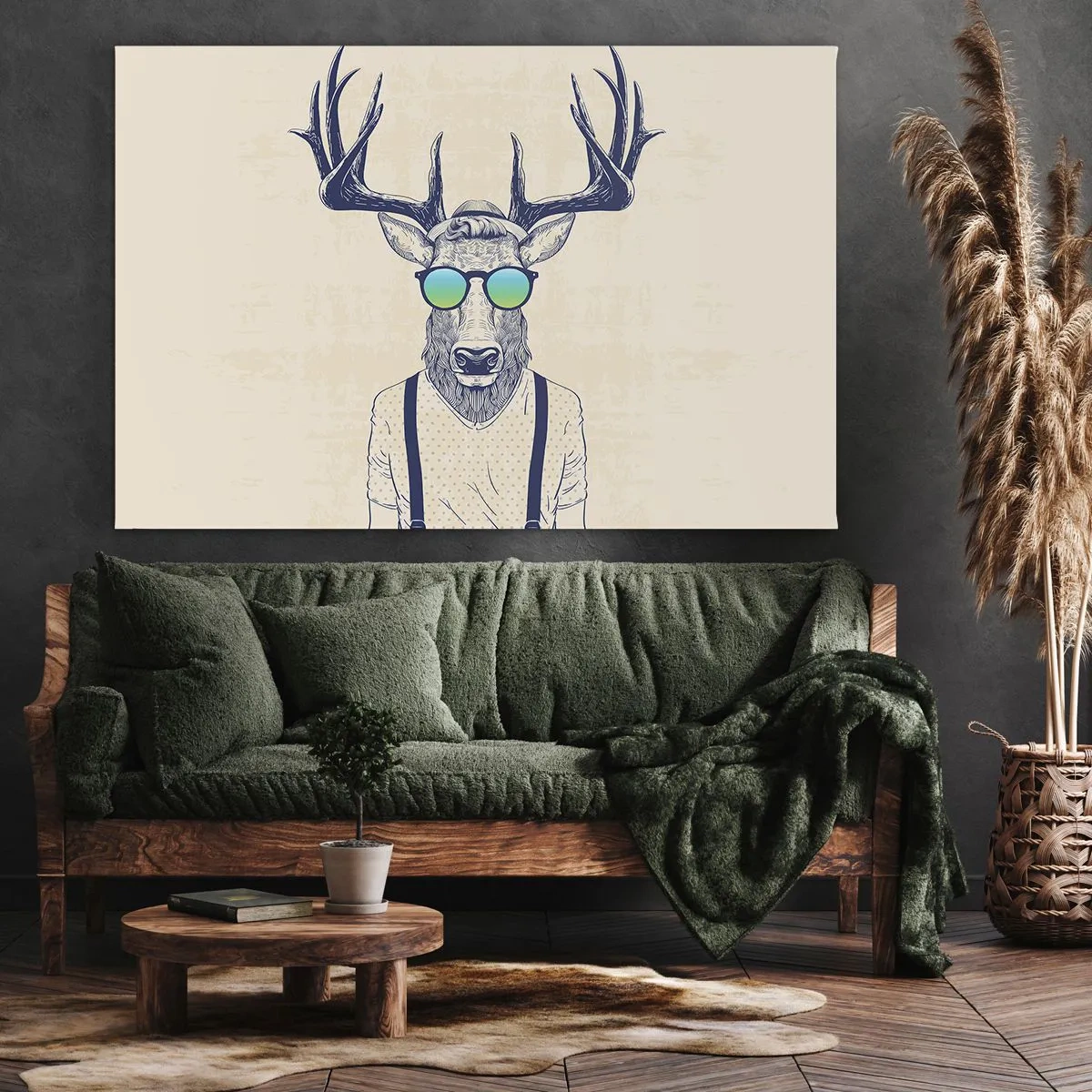 Cuadro sobre lienzo - Impresión de Imagen - Ciervo estilizado con gafas de sol - 70x50cm - ¿Y a quién esperabas? - Decoración de pared moderna para salón y dormitorio ARTTOR