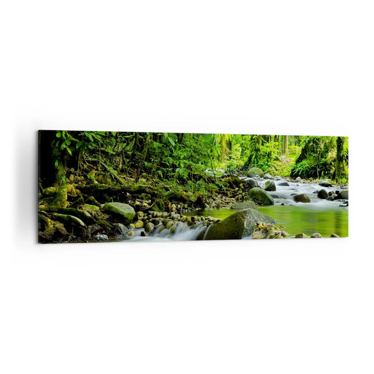 Cuadro sobre lienzo - Impresión de Imagen - Un arroyo en un exuberante bosque tropical. - 160x50cm - Flotar en un mar de verde - Decoración de pared moderna para salón y dormitorio ARTTOR