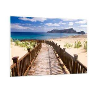 Cuadro sobre vidrio - Impresiones sobre Vidrio - Camino de madera en la playa que conduce al mar. - 120x80cm - Llévame a la isla de la felicidad - Decoración de pared moderna para salón y dormitorio ARTTOR